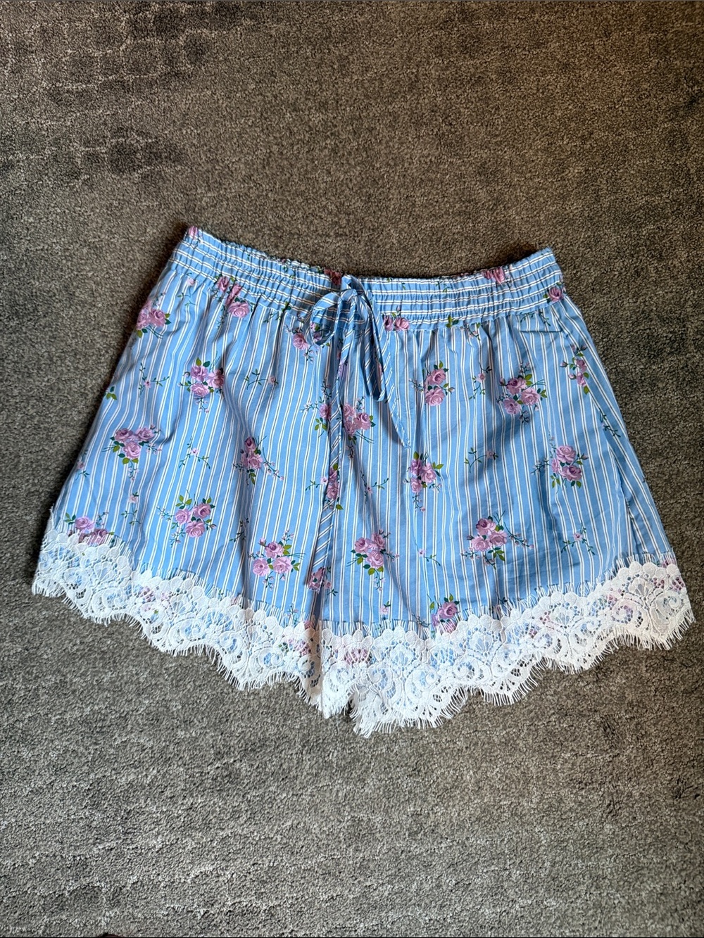Zara Blue Striped Floral Lounge Shorts